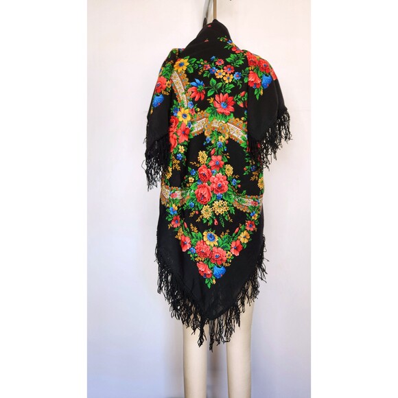 Vintage HUGE Wool Floral Shawl Stole Wrap - Oversized Big XL - Soft -Gothic Boho - Picture 6 of 6